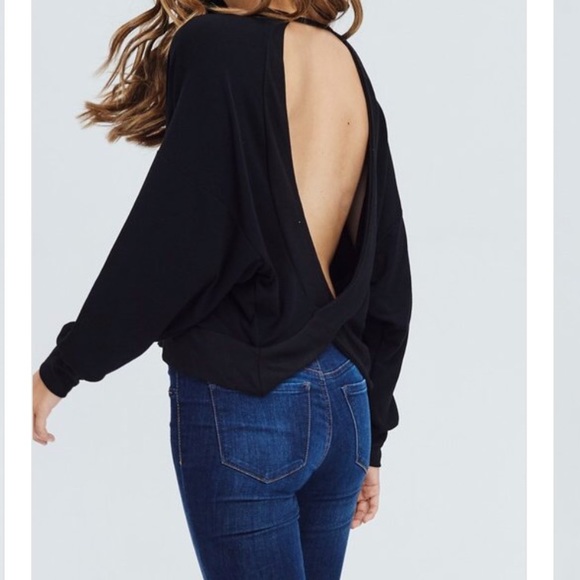 Lush Feeling Black Open Back Long Sleeve Top - Picture 2 of 8